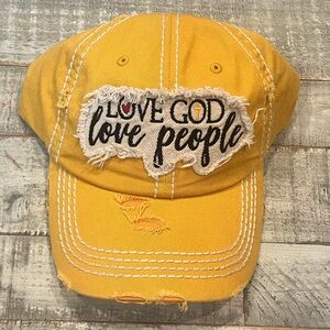 Yellow Distressed Cap with Embroidered Patch